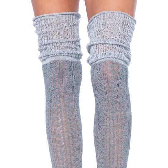 LEG AVENUE CALCETINES PUNTILLA FRUNCIDOS GRIS