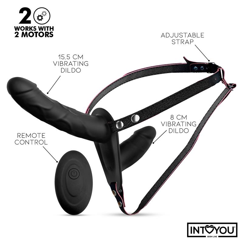 INTOYOU BDSM LINE Jordan Arnés Dildo Doble con Vibración y Control Remoto