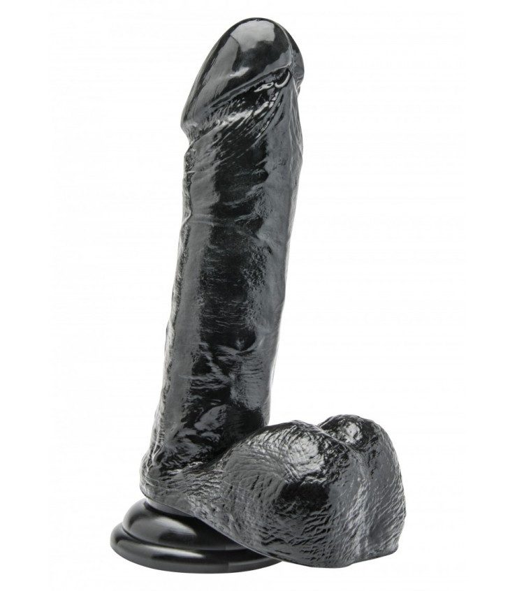 PENE REALÍSTICO C/ TESTÍCULOS Y VENTOSA NEGRO 18 CM
